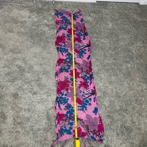 Scarf Floral Pink Feminine Fringe One Size - Picture 2 of 2